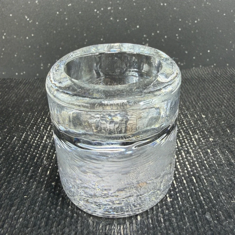 Sweden Textured Clear Ice Glass Votive Tealight Candle Holders Set of 2 Round